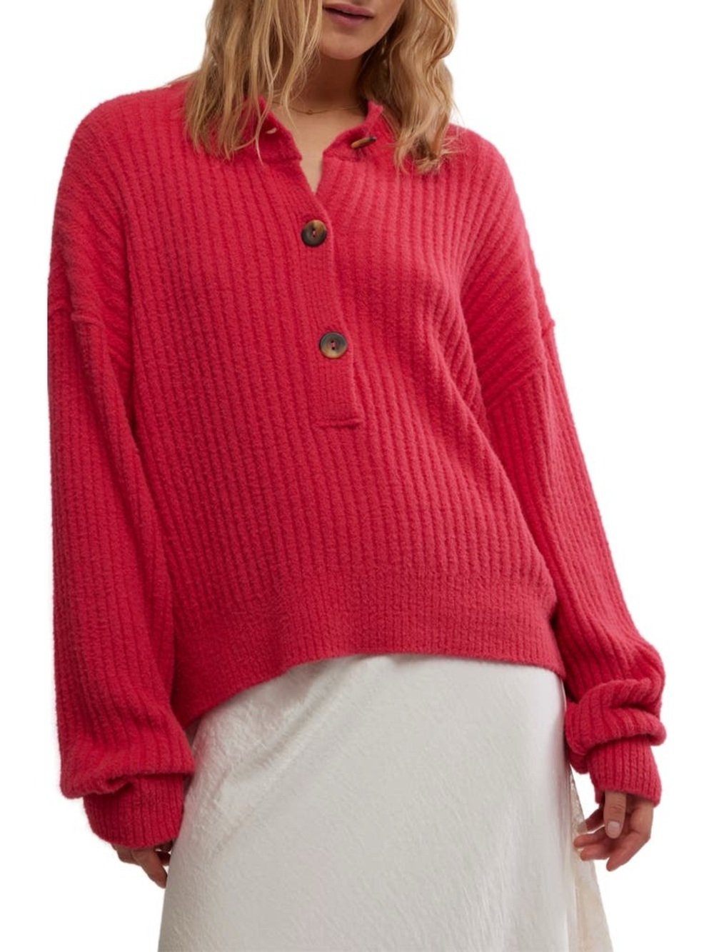 FREE PEOPLE COCOA RIB HENLEY SWEATER